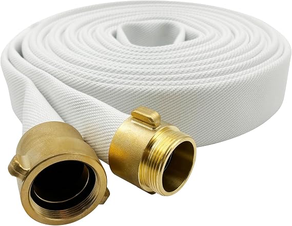 SAFBY Fire Hose - 2.5 inches x 50' Lay Flat Water Hose - Firehose White Industrial Hose - NST/NH Couplings