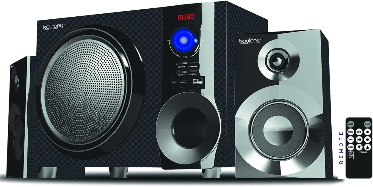 Boytone BT-210FD, Ultra Wireless Bluetooth Main unit, Powerful Sound with Powerful Bass System 30 watt, Excellent Quality Clear Sound & FM radio, with Remote Control Aux Port, SBSD for Smartphones , Tablets , Desktop Computers , Laptops ,Black Color