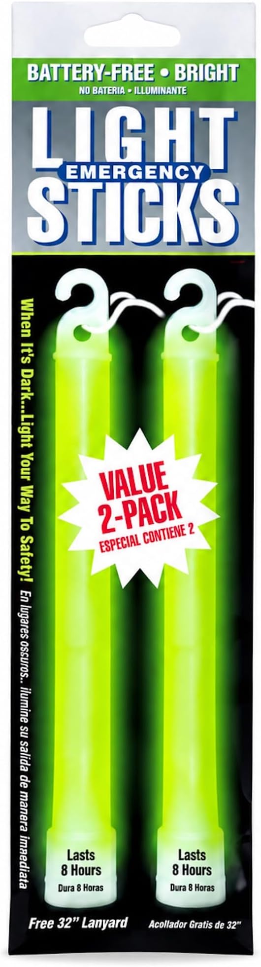 Ready America 27217 8-Hour Emergency Lightsticks, Green (2 Pack) | Activate with a bend and shake for bright illumination; cool to touch and easy to store in homes, offices and cars.