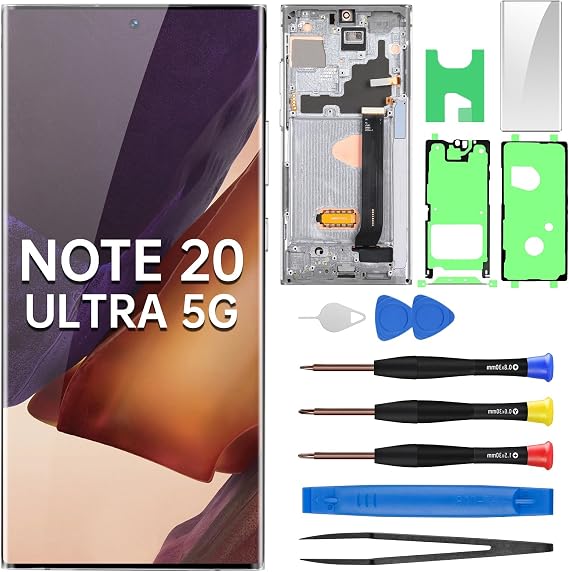 AMOLED Screen Replacement for Samsung Galaxy Note 20 Ultra 5G | OLED Display Touch Digitizer Full Assembly with Mystic White Frame and Side Button Glass Repair Tools Kit SM-N986U SM-N986U1
