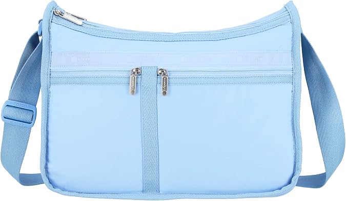 LeSportsac Blue Iris Deluxe Everyday Crossbody Bag + Cosmetic Bag, Style 7507/Color R133, Fashion Trending Cool Coastal Sky French Blue, Tranquil New Neutral, Subtle Sheen, Recycled Collection