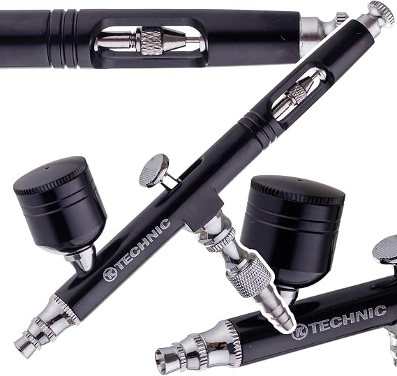 TC TECHNIC - Airbrush - Air Brush - Double-Action Precision Tool for Fine Lines, Shading and Drawing, for Painting, Suitable for a Wide Range of Applications - 0.3 mm Nozzle + Tank, AB-140 Black