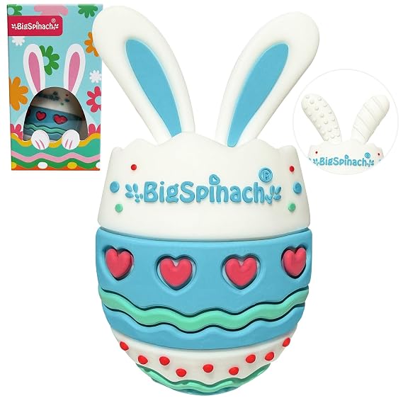 Silicone Easter Teether Toy, Bunny Egg Sensory Toy for Infants (Baby Blue) | Multiple textures create engaging sensory play while the easy-grip design fits tiny hands comfortably