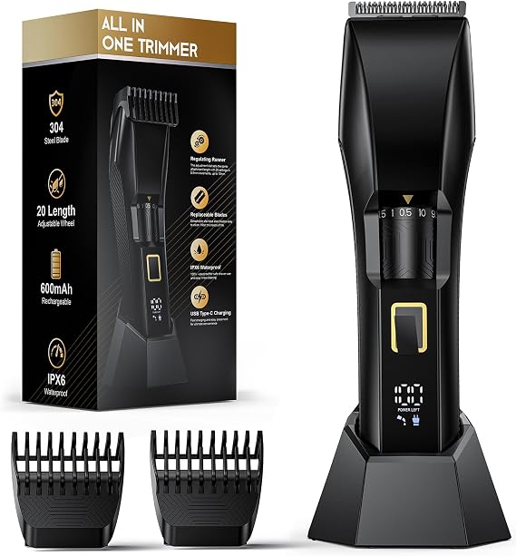 Beard Trimmer for Men-Vacuum Trimmer All-in-One Trimmer with Precision Dial - Premium Facial Hair Groomer - Adjustable 20 Length Setting, USB Recharge Dock, Cordless Waterproof Wet/Dry Clipper