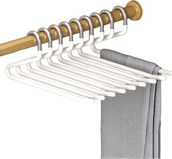 Stainless Steel Pant Hanger Space-Saving, Rust-Resistant Pants Hanger with Ergonomic, No-Marks Design, Anti-Slip Pant Hanger for Jeans, Slacks, and Trousers
