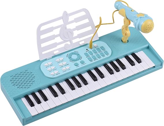 37 Key Electronic Keyboard Piano 7 Tones 8 Drum Group 24 Demos Single Speaker Musical Instrument with Music Score Stand/Microphone Dual Power Mode Portable Music Piano Keyboard (Green)