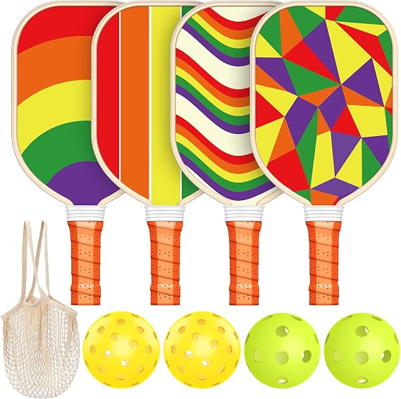 Pickleball Paddles Set of 4, USAPA Approved Premium Wood Pickleball Set with 4 Pickleball Balls and 1 Carry Bag Pickleball Rackets with Ergonomic Cushion Grip for Women Youth