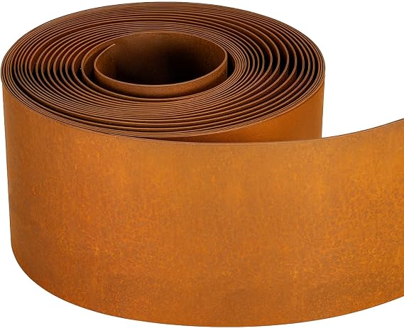 Heavy Duty Corten Steel Lawn Edging 10m, 14cm High, 0.5mm Thick Pre-Aged Metal Garden Border, Strong & Flexible Landscape Edging, Gloves Included (14cm × 10m × 0.5mm)