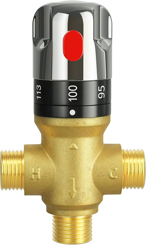 FUGO Thermostatic Mixing Valve, 1/2 NPT Solid Brass Temperature Control Valve