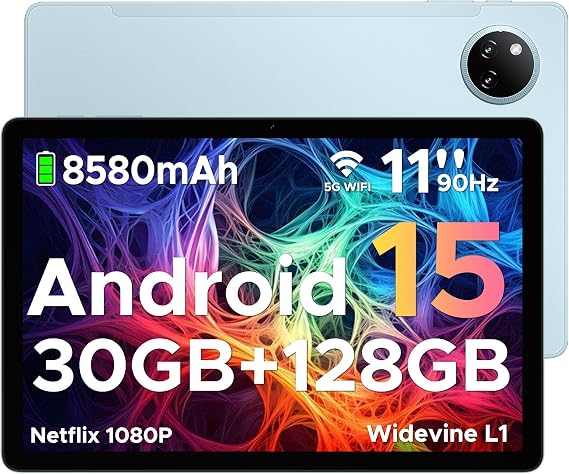Tab A9 Pro+ Android 16 Tablet 11 inch, 30GB RAM+128GB ROM/2TB, Octa Core Tablets with 90Hz HD Display, 8580mAh Android Tablets, 5G WiFi, Widevine L1, Dual Speaker & Face Unlock - BLUE