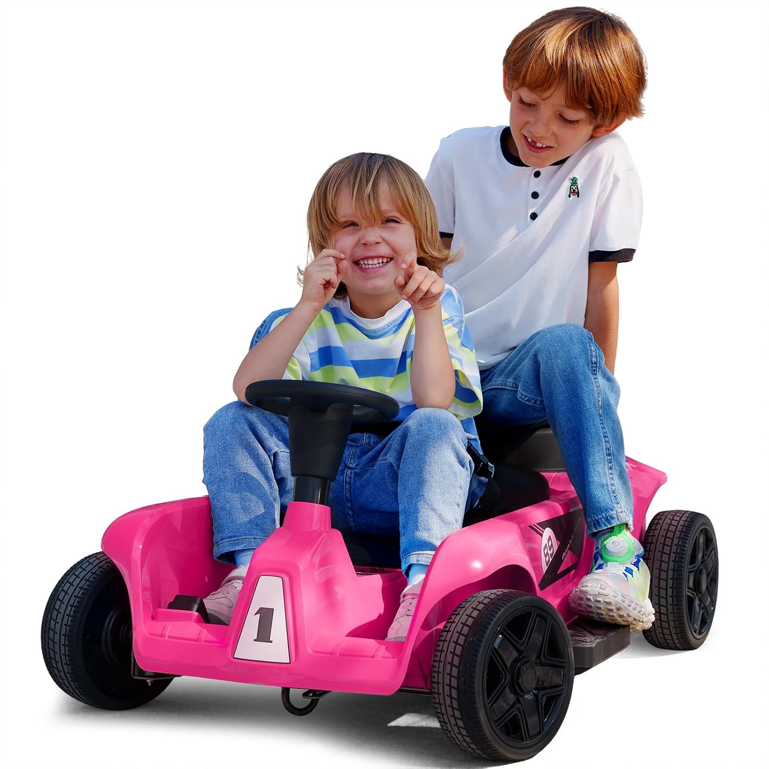 JOYLDIAS 2-Seater Kids Ride On Cars Go Kart, 24V Parent-Child Ride On Toys for Toddlers Big Kids with Remote Control, 3 Speeds, Music, Horn, Tool Box for Boys Girls Gift,Pink