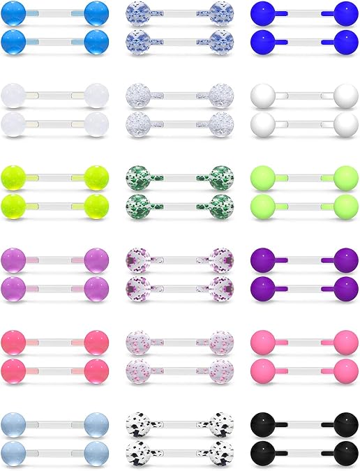SCERRING 14G Nipple Rings Acrylic Bioflex Flexible Internally Threaded Tongue Ring Nipplerings Barbell Body Piercing Jewelry Retainer for Women Men Glow in Dark 12-16mm 36PCS