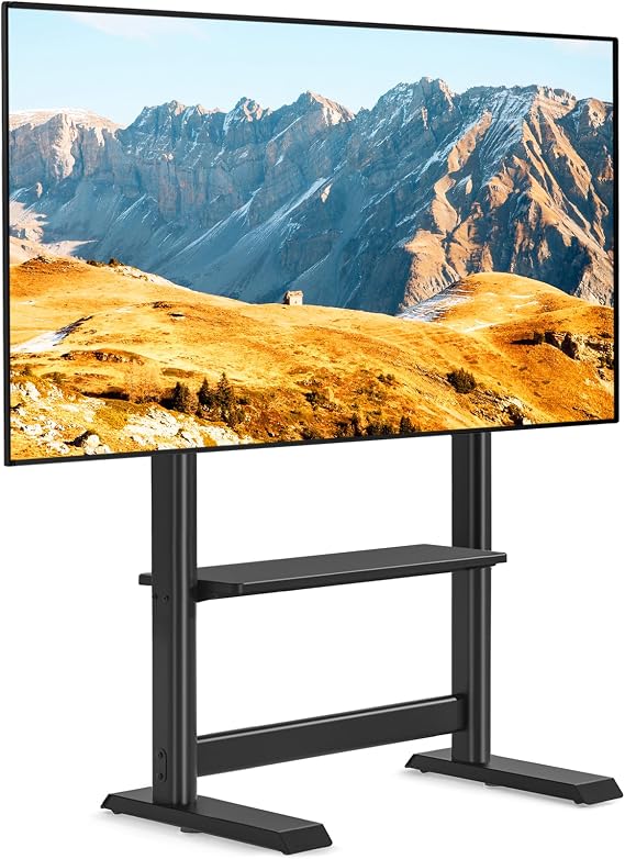 Heavy Duty Rolling TV Stand for 55-100 inch TVs up to 200 lbs | Tall Height Adjustable TV Stand with Large Storage Shelf and Hidden Wheels for Bedroom, Conference Room, Black