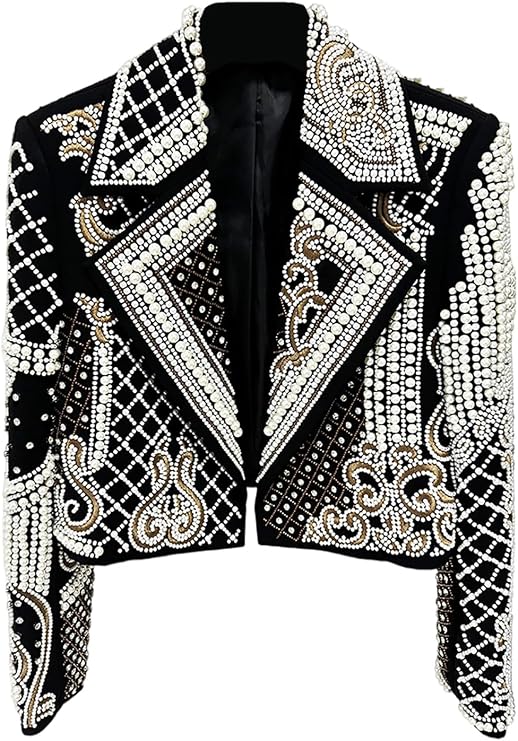 Luxury Pearl Beaded Women's Blazer Embellishments Wedding Prom Shawl Lapel Formal Party Suit Jacket