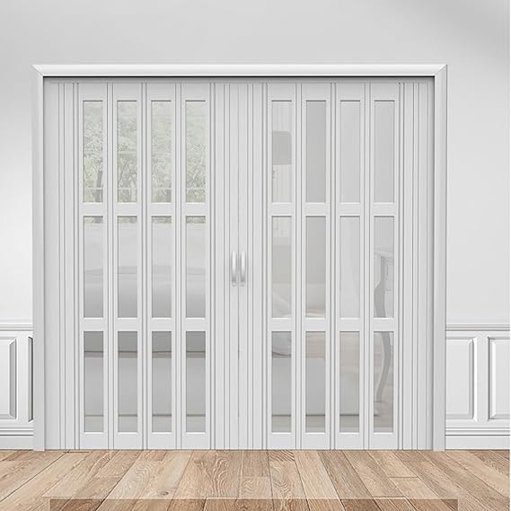 Aluminum Accordion Sliding Door - 203cm Clear Acrylic Glass Room Divider 12mm Thick PVC Interior Folding Door Modern Home Decor Space-Saving Design White Finish