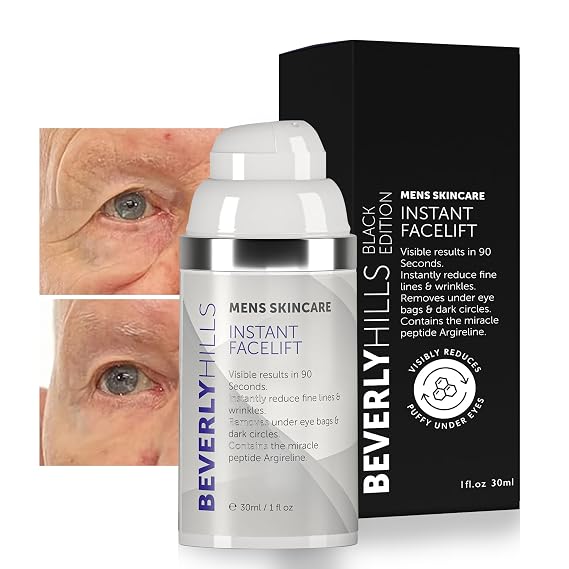 Beverly Hills Mens Instant Facelift and Eye Serum Treatment for Dark Circles, Puffy Eyes, and Wrinkles