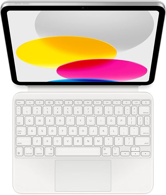 Apple Magic Keyboard Folio: iPad Keyboard and case for iPad (A16 and 10th Generation), Detachable Two-Piece Design that attaches magnetically, Built-in trackpad, US English White | Detachable keyboard with trackpad and 14-key function row for typing, navigation and protection