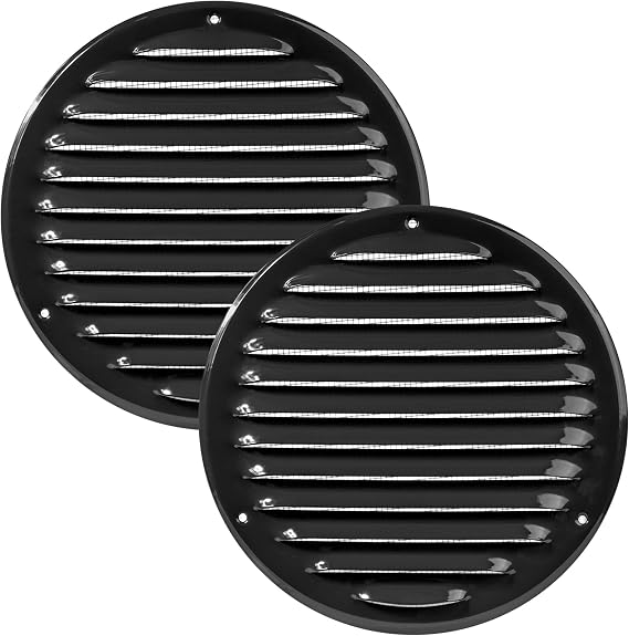 Vent Systems 6 Inch (Overall Dimensions) - Pack of 2 - Black Soffit Vent Cover - Metal Air Vent Cover, Exhaust Vent with Guard Screen Mesh - HVAC Vent Duct Cover, Gable Vent for Indoor, Outdoor