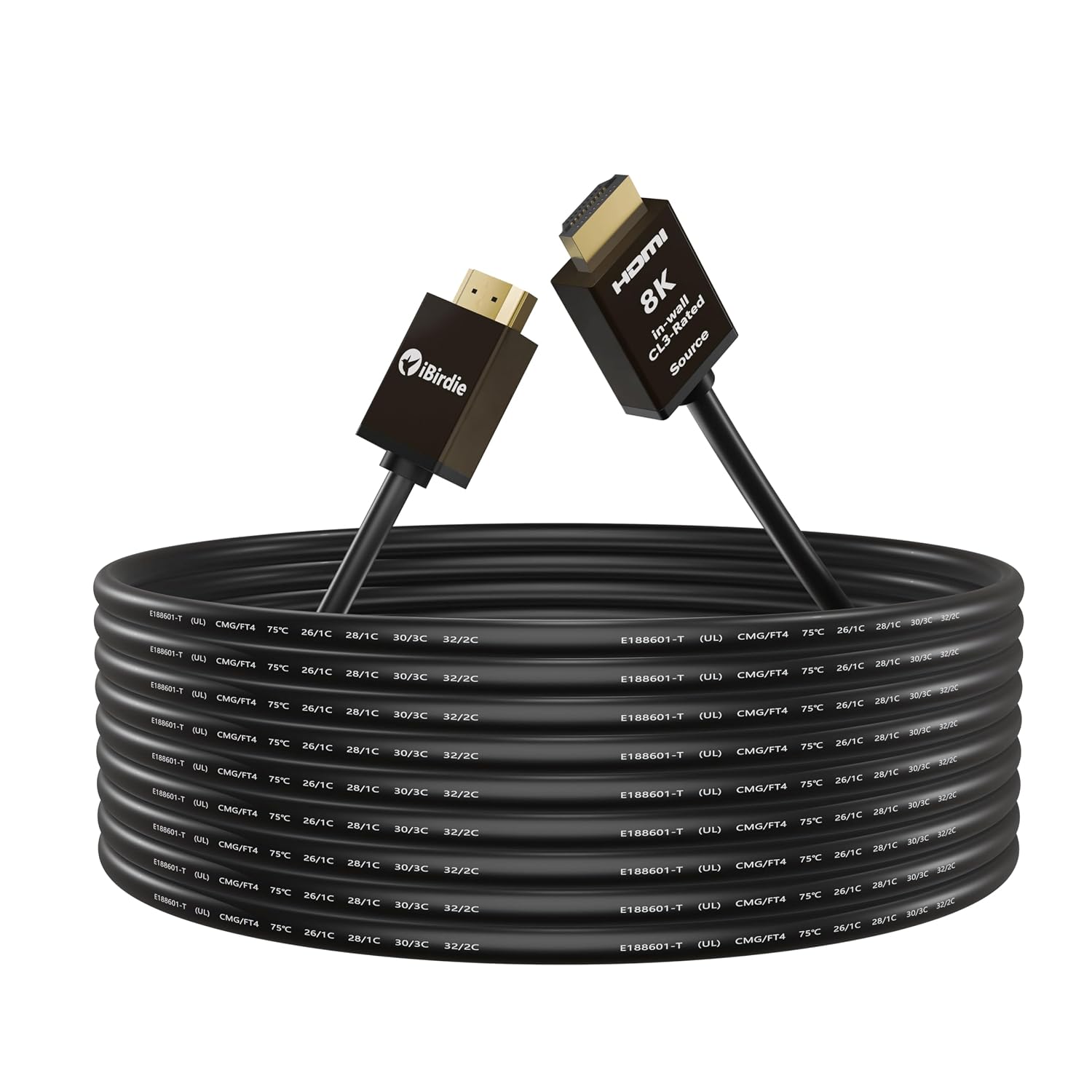 iBirdie 8K Fiber Optic HDMI 2.1 Cable 100 Feet, 31 Metre in-Wall CL3 Rated, Work 4K 120hz, HDCP 2.3, eARC Ultra High Speed 48 Gbps Compatible for Apple-TV Dolby Vision Atmos PS5 Xbox 3080 4070