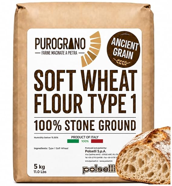 POLSELLI PuroGrano, 100% Stone Ground, Type 1 Soft Wheat Flour, 5 kg