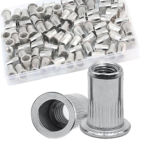1/4-20 UNC Rivet Nut, 80Pcs 304 Stainless Steel Flat Head Rivnut Threaded Insert Nutsert