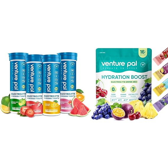 Venture Pal Sugar Free Electrolyte Powder Packets & Chewable Fast-Melt Electrolyte Tablets, Sport Electrolyte for Running Hiking Cycling Sports Nutrition...