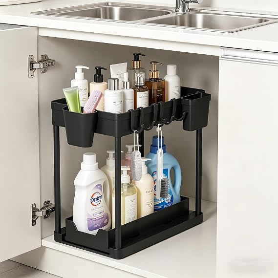 Under The Sink Organizer 1 Pack, 2 Tier Sliding Under Cabinet Organizer
