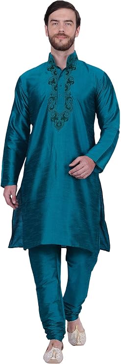 Maple Clothing Men's Art Silk Indian Kurta Set Wedding Wear Clothing