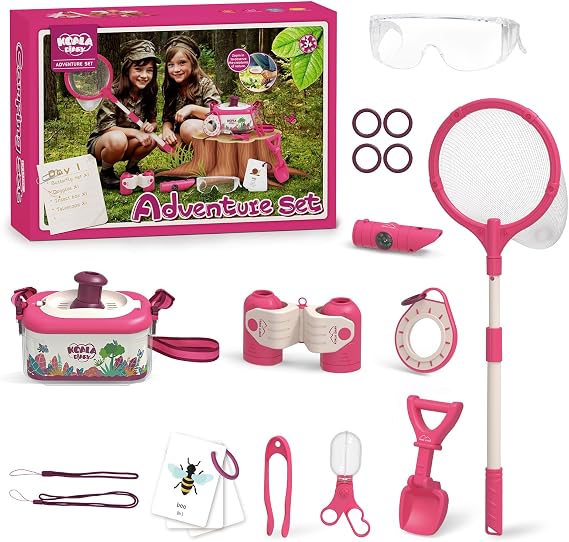 Children's Outdoor Adventure Kit,with Bug Catching Net, Explorer Compass with Whistle, Magnifying Glass Viewer, and Kids Binoculars, for Boys & Girls Ages 3+