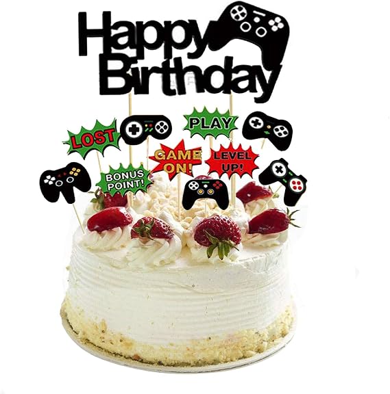 11 Pcs Video Game Happy Birthday Cake Toppers Cupcake Decorations Set Game Controllers Cake Decorations Picks for Man Or Kids Game Themed Birthday Party Supplies