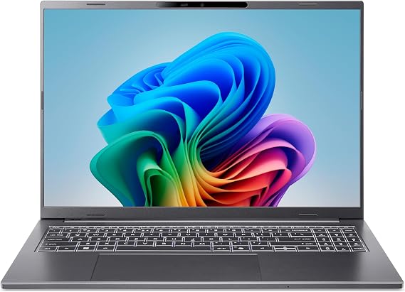 Acer Aspire 16 AI (A16-11M-X1CW) AI Laptop Copilot+ PC 16 Inch WUXGA IPS 120Hz Display Qualcomm Snapdragon X X1-26-100 16 GB RAM 512 GB SSD Qualcomm Adreno GPU Windows 11 QWERTZ Layout