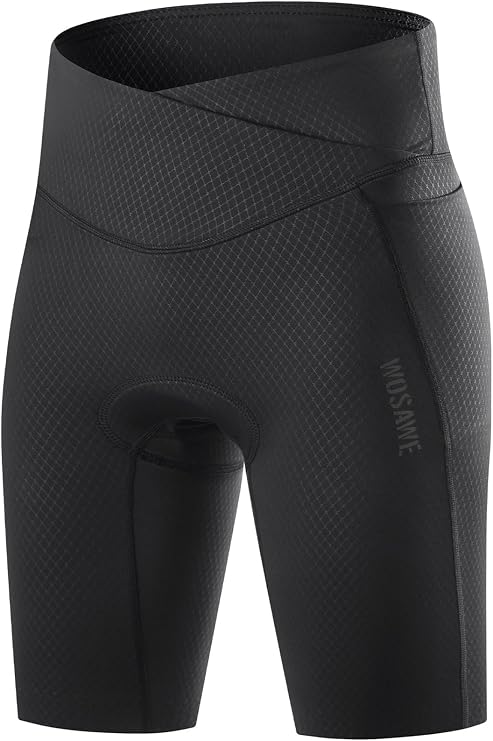 WOSAWE Women's High-Waisted Cycling Shorts 4D Padded Bike Underwear with Side Pockets for Summer Rides