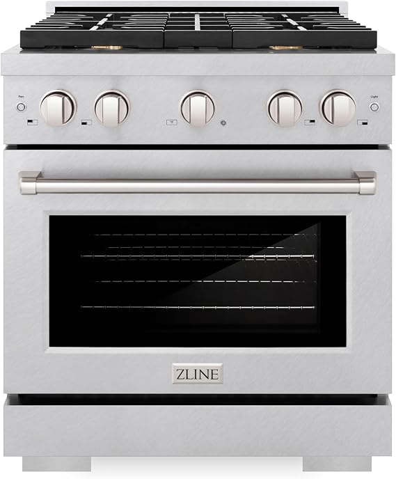 ZLINE 30 in. 4.2 cu. ft. Paramount Dual Fuel Range with Gas Cooktop and Electric Convection Oven in Satin Stainless Steel with 4 Brass Burners (SDRS-BR-30)