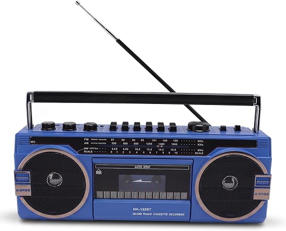 Cassette Boombox Retro Blueooth Boombox with USB SD and 3.5 mm AUX Input AM FM SW Cassette Player and Recorder (Blue)