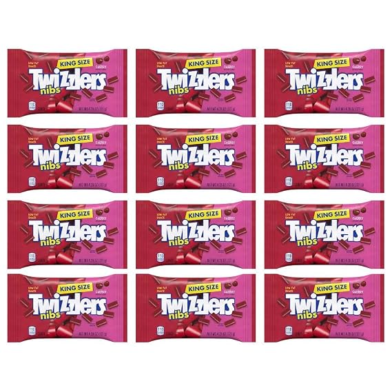 Licorice Candy Nibz Cherry Flavored, 12-Pack King, Size Bags (4.28oz Each, 51.36oz Total) Chewy Red, Bites, Low Fat, Retro Sweet Snack, Kosher, Party & Movie Treats