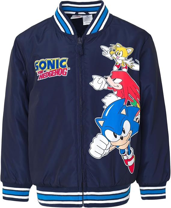 SEGA Sonic the Hedgehog Boys' Zip-Up Bomber Jacket Little Kid to Big Kid