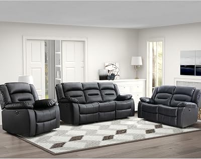 EBELLO Faux Leather Power Recliner Sofa Set, Electric Recliner Chair, Loveseat Reclining Sofa and 3 Seat Sofa, Couch Set for Living Room, Bedroom Furniture, Meeting Room, Black