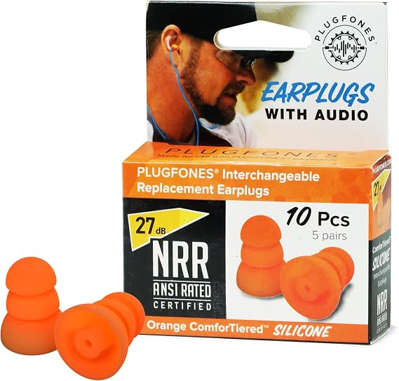 Plugfones Replacement Earplugs, 5 Pair 10 Ct Silicone Tips, Orange