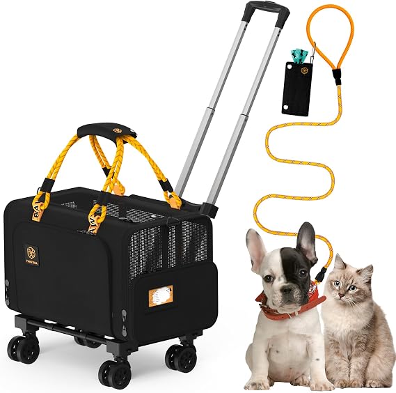 PAWZIDEA Expandable Rolling Cat Carrier with Wheels, Soft-Sided Pet Carrier