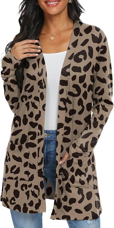QIXING Womens Lightweight Long Cardigan with Pocketes