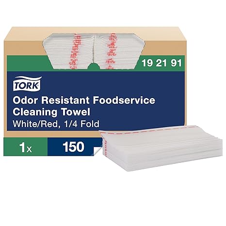 Tork Odor Resistant Foodservice Cleaning Cloth White Self Dispensing, Antimicrobial, 1 x 150 Cloths, 192191