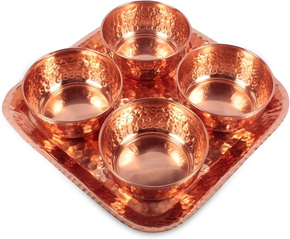 Isha Set of 4 Copper Bowls with Tray