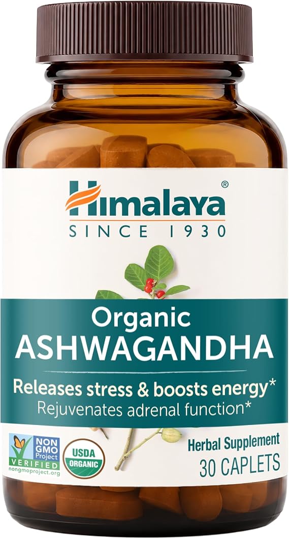 Himalaya USDA Organic Ashwagandha Root, 670 mg, 30 Day Supply, 30 Caplets