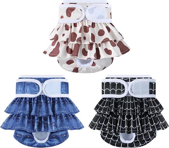 Washable Dog Diapers Female 3 Pack Reusable Highly Absorbent Doggie Diaper, Flexible Doggy Diaper Female Durable Leak-Proof Diapers. X-Small, Animal Print