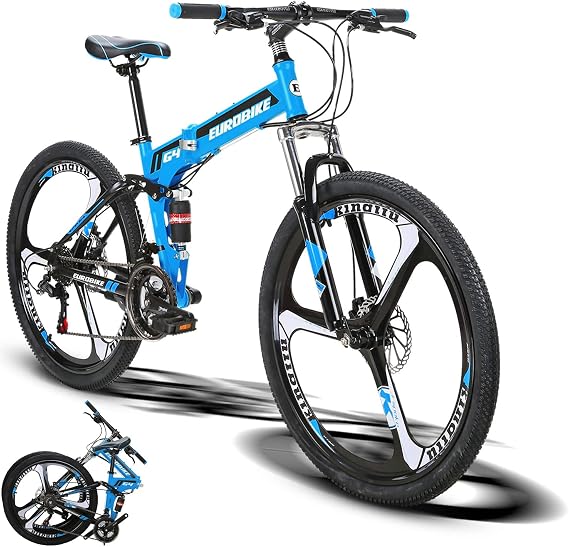 EUROBIKE G4 Folding Mountain Bike, Adult Folding Bike, Full Suspension Mountain Bike 26 Inch,21 Speed Mens/Women Foldable Bike,Muti Colors