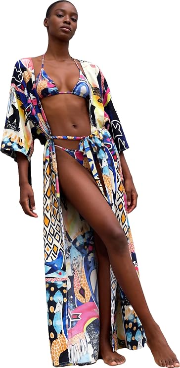 Over sized kimonos Women's geometry Print Rayon kimonos for summer loose Open Front Soft long bird