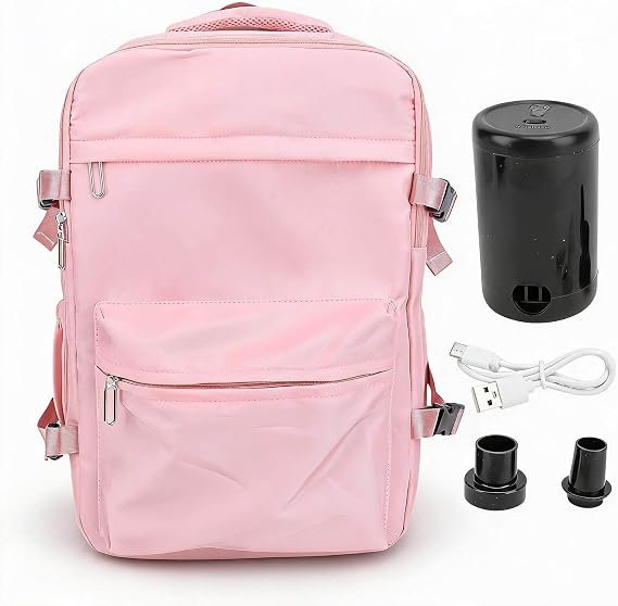 Dpofirs Vacuum Backpack, 27L Vacuum Seal Compression Backpack, with Electric Vacuum Pump, Water Proof, for Travel Business (Rose)