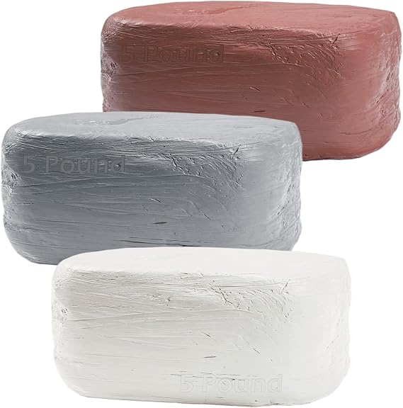 ReArt Air-Dry Clay 15LB wih 3 Colors White, Gray & Terra Cotta 5lb Each- Ideal for Beginners and Advanced Sculptors All-Purpose Modeling Clay (White, Gray & Terra Cotta)