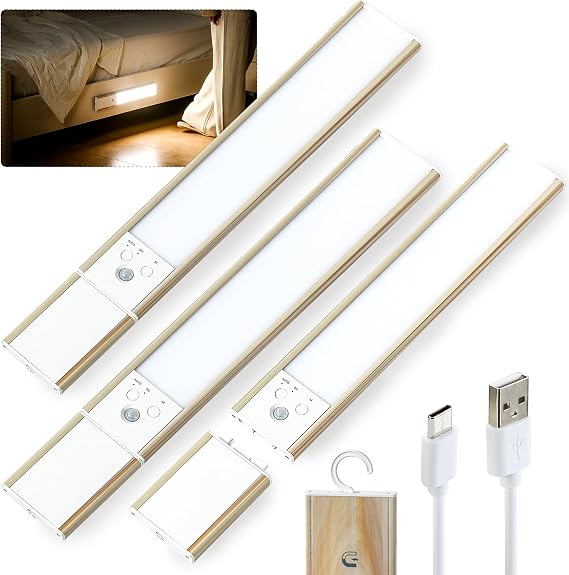 Under Cabinet Light 3 Pack, 64 LEDs Reachargeable Battery Powered Lights with Motion Sensor Function and Magnetic