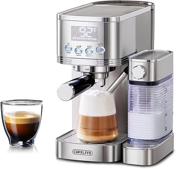 Cafelffe MK-801 Espresso Machine 20 Bar Coffee Maker with Automatic Frother for Cappuccino, Latte and Espresso, Double Boiler with PID Temperature Control, Self-Cleaning, Stainless Steel